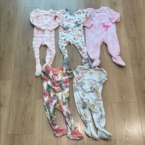 Burt's Bees Baby Pink Floral & Animal Footed One-Piece Sleepers Set
